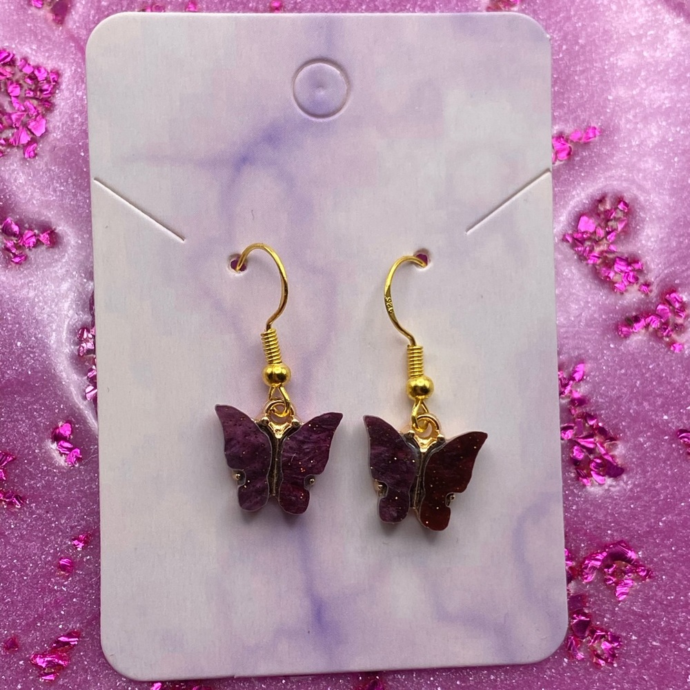 3 for $12 - Maroon Glitter Butterfly Earrings